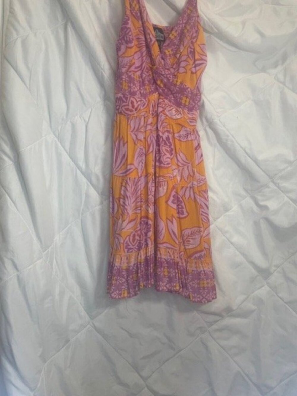 Angie Pink Orange Floral Midi Dress M Boho Romantic Vacation Size M